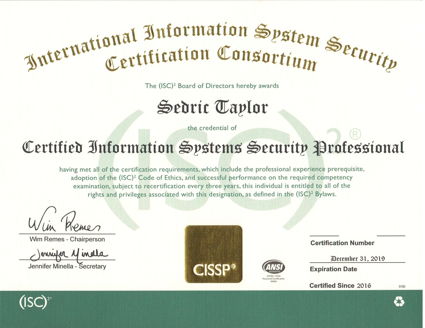 CISSP certificate