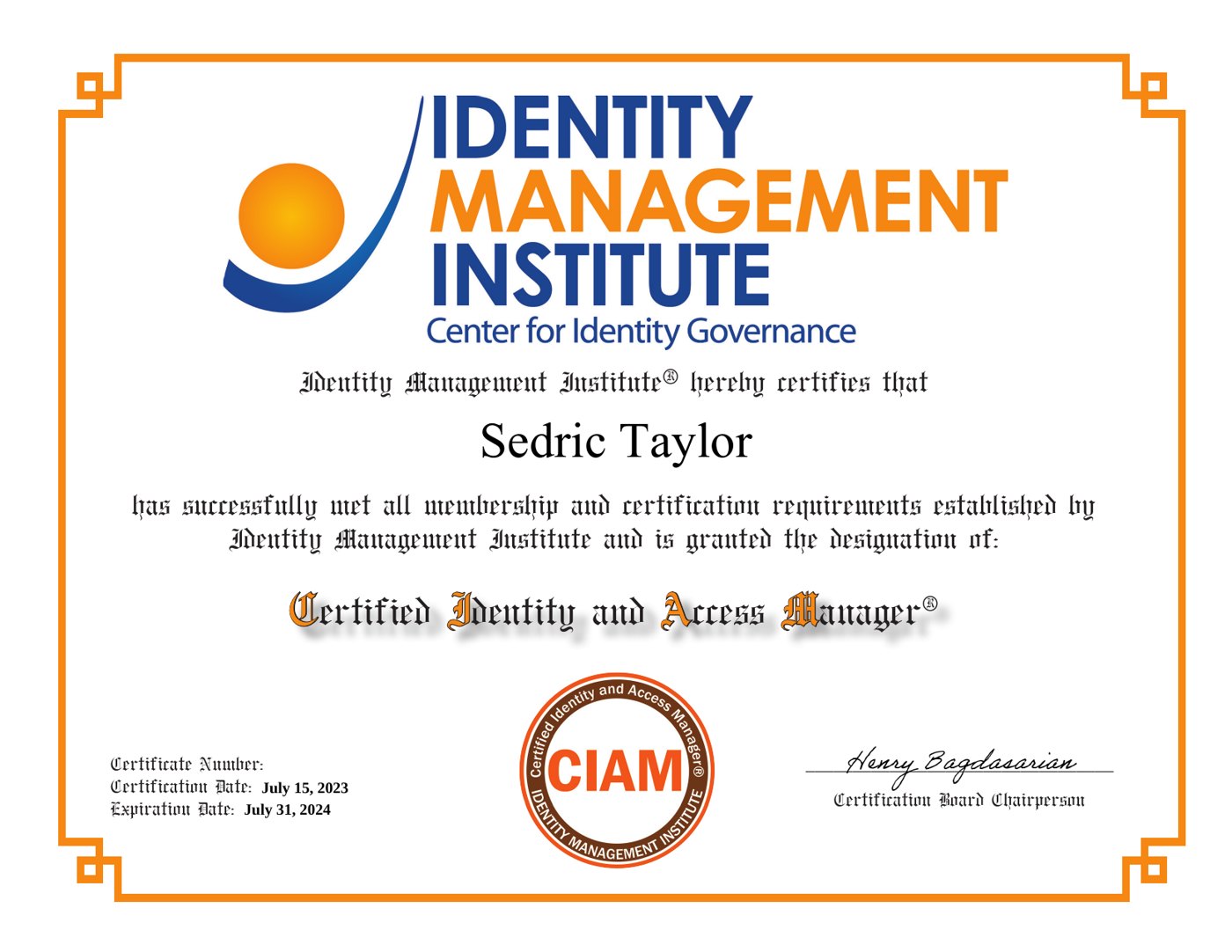 Certified Identity and Access Manager (CIAM) certificate