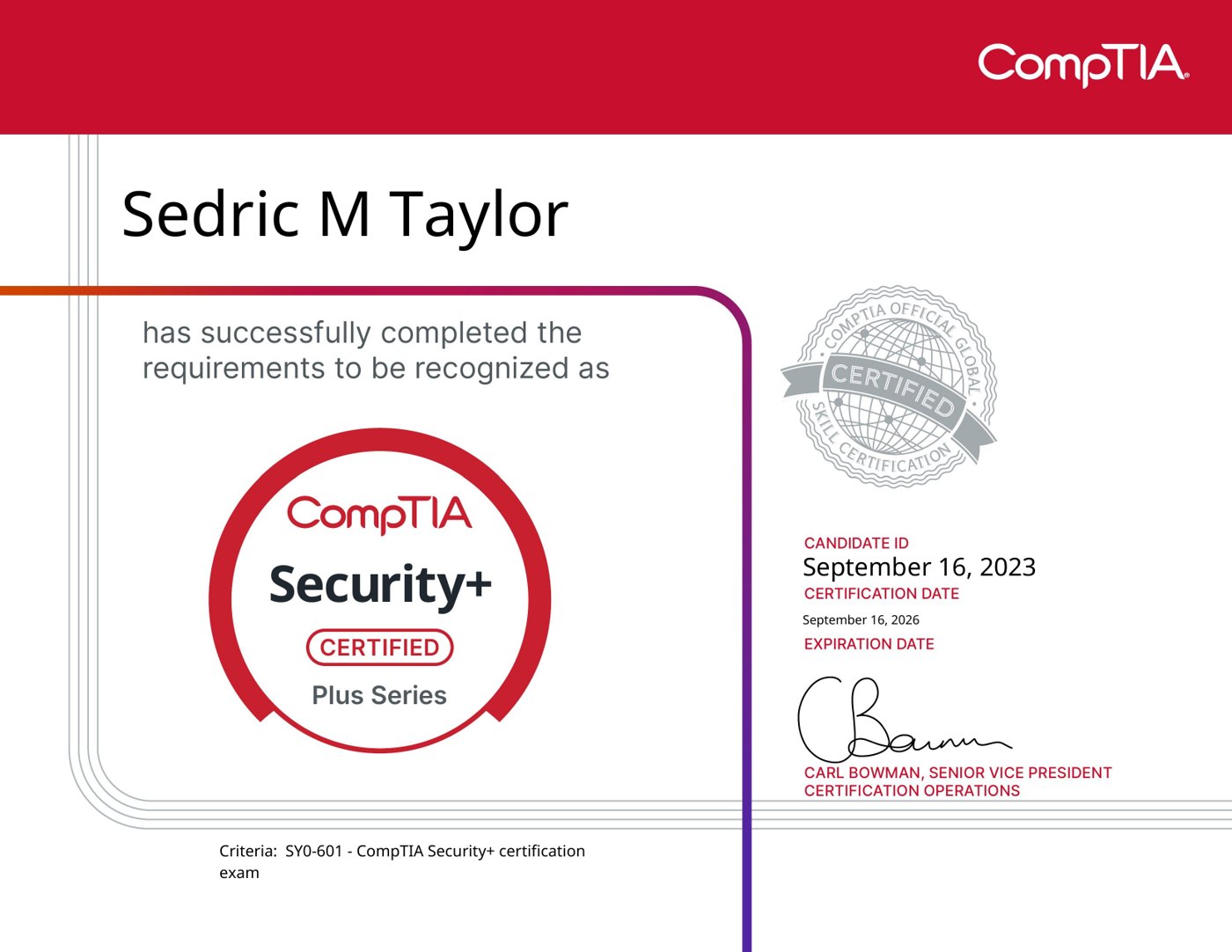 CompTIA Security+ certificate