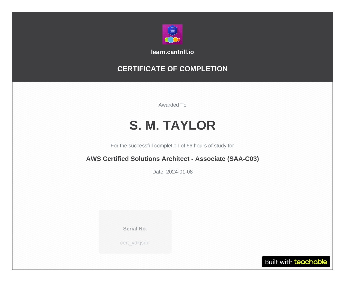 AWS Solutions Architect – Associate (SAA-C03) certificate