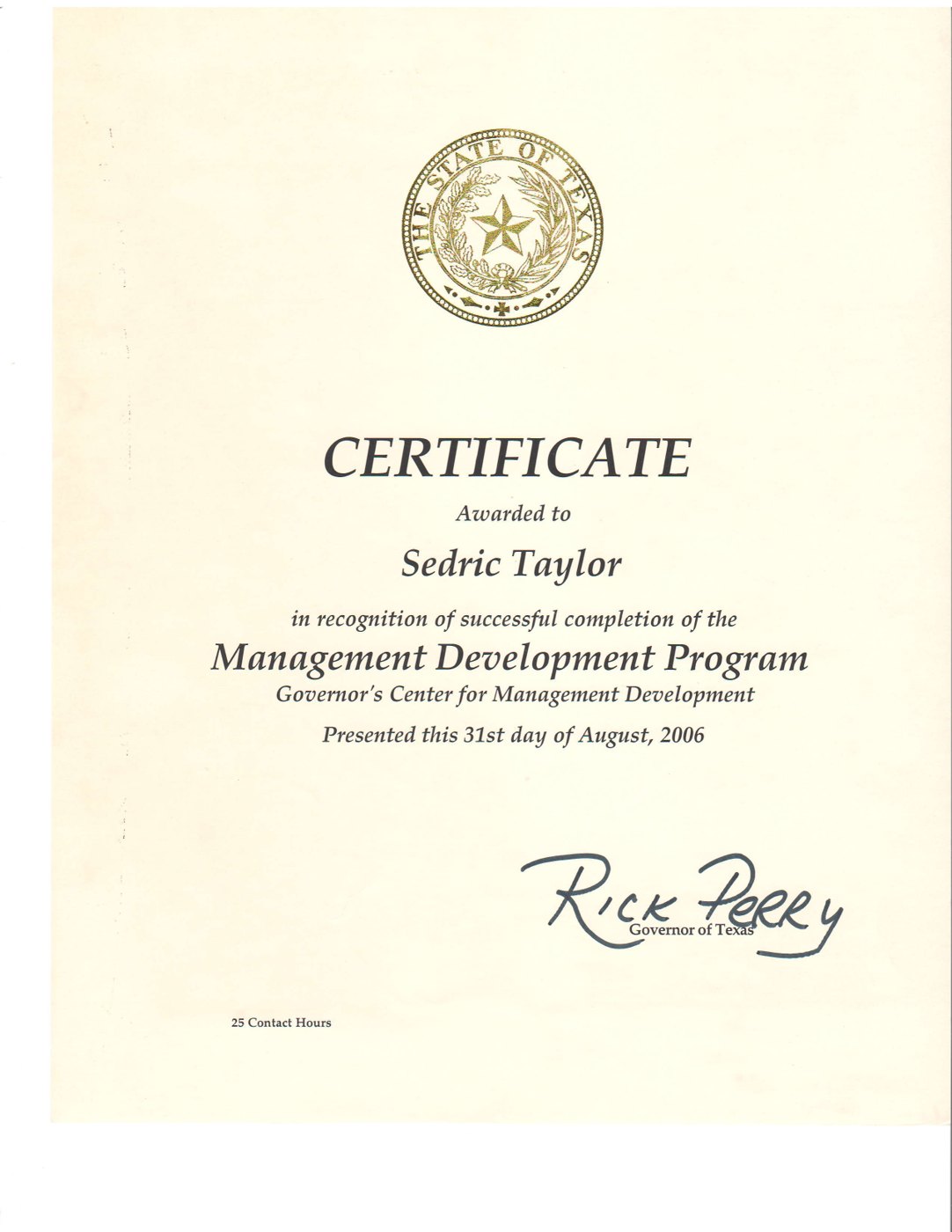 Management Development Program certificate
