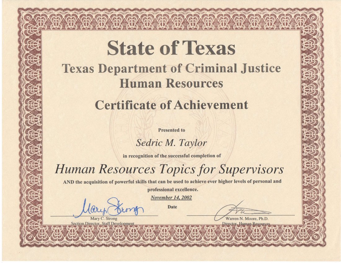 Human Resources Topics for Supervisors certificate